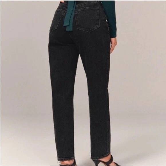 Abercrombie & Fitch The Dad High Rise Black Wash Denim Jeans Size 32 14L - Picture 3 of 10